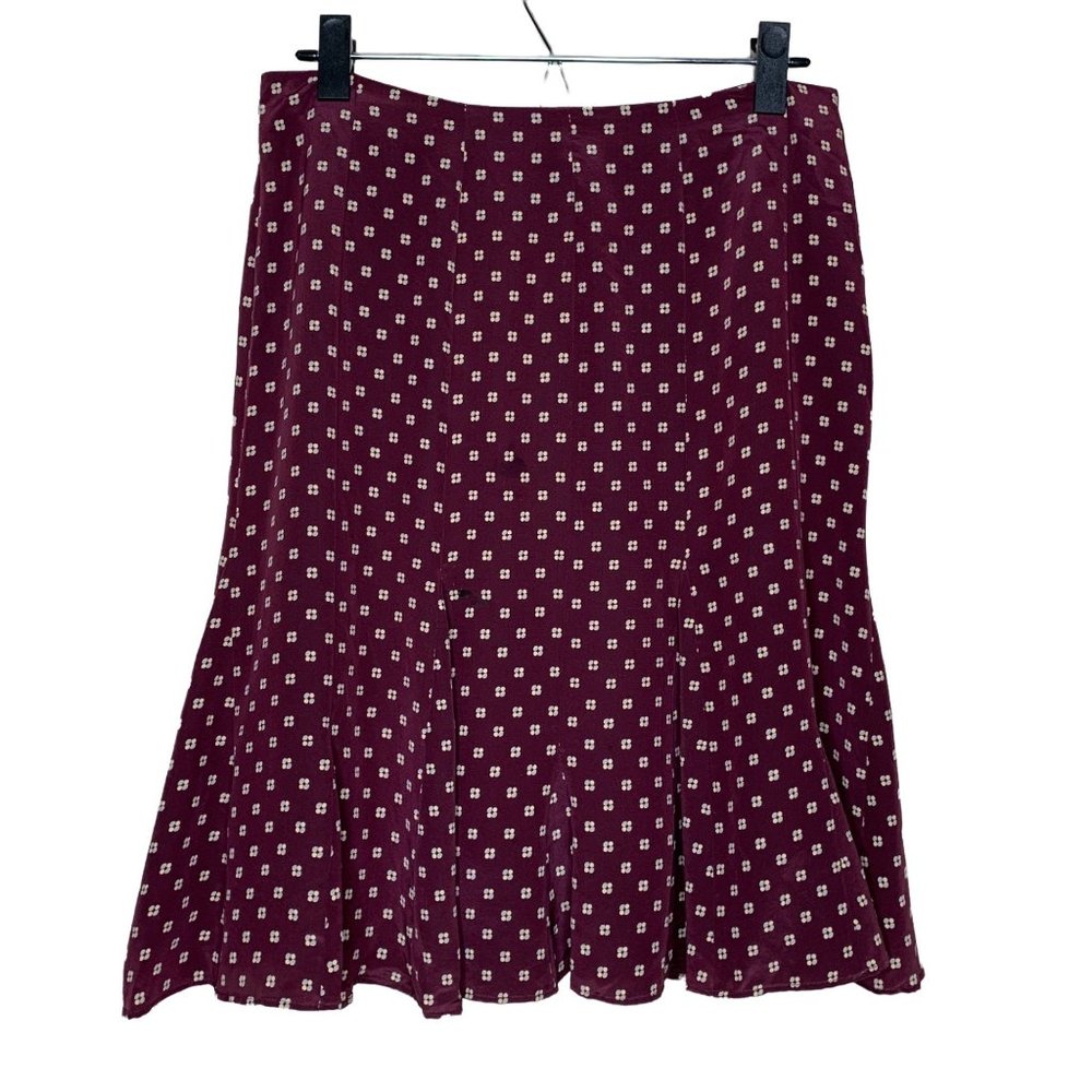 GAP 100% Silk Tulip Skirt Burgundy Khaki Blue Mini Print Classic Size 4